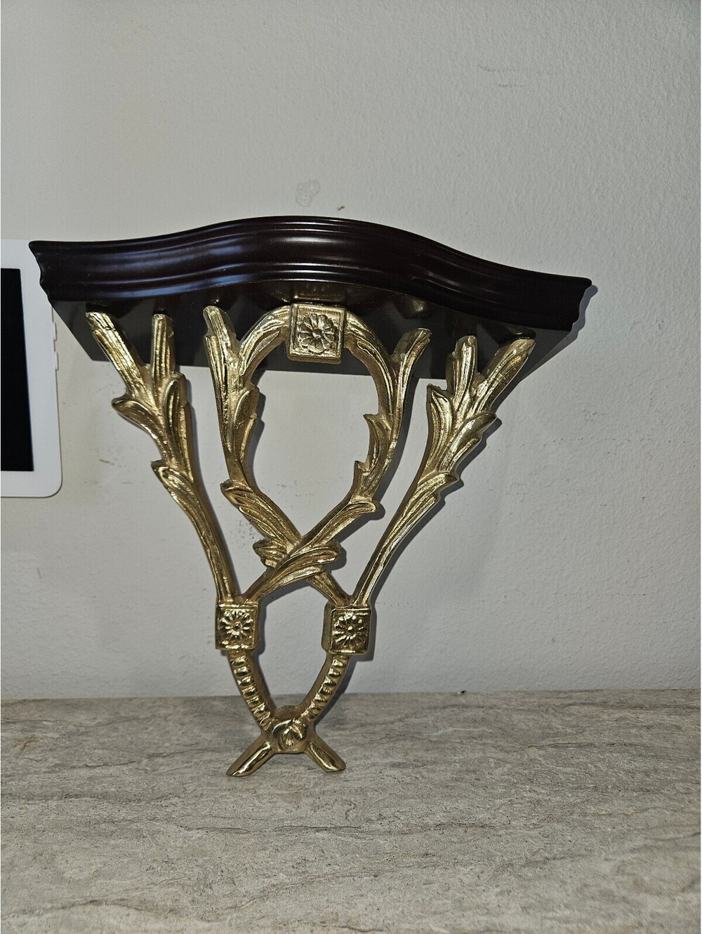 Vintage Chelsea house brass and wood shelf